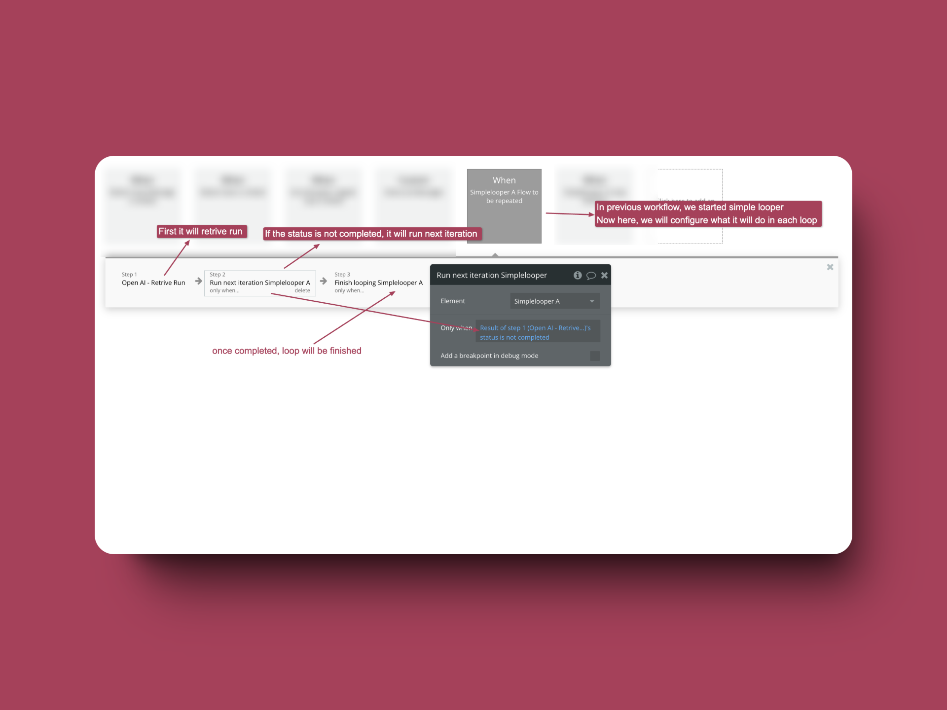 Workflow in bubble.io when simple looper is running
