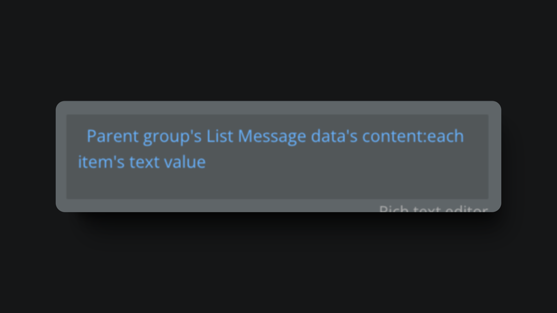 Bubble.io rich-text expression reading 'Parent group's List Message data's content:each item's text value', the dynamic value used to render every chat message inside the repeating group