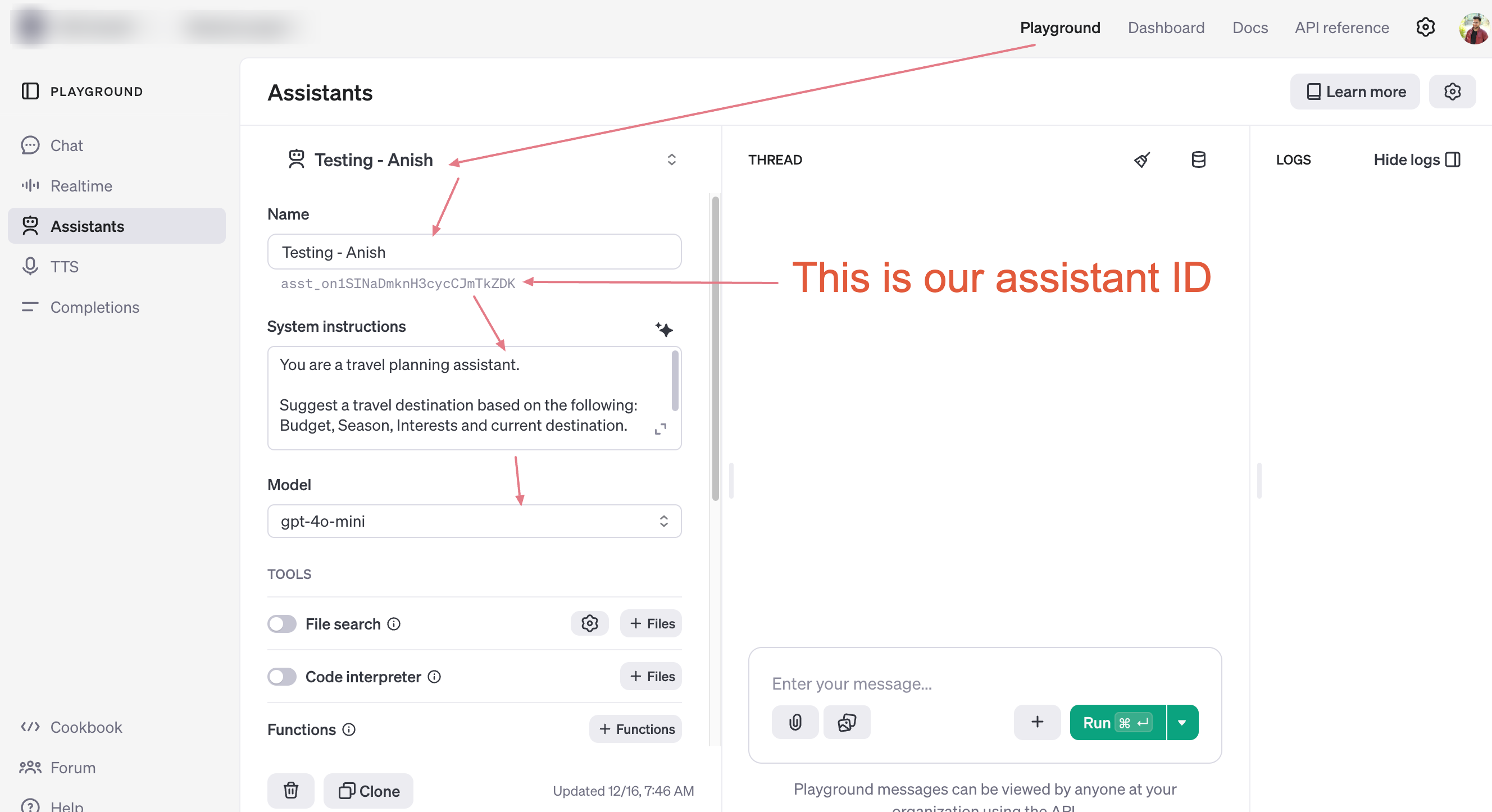 Create AI Assistant and get assistant ID
