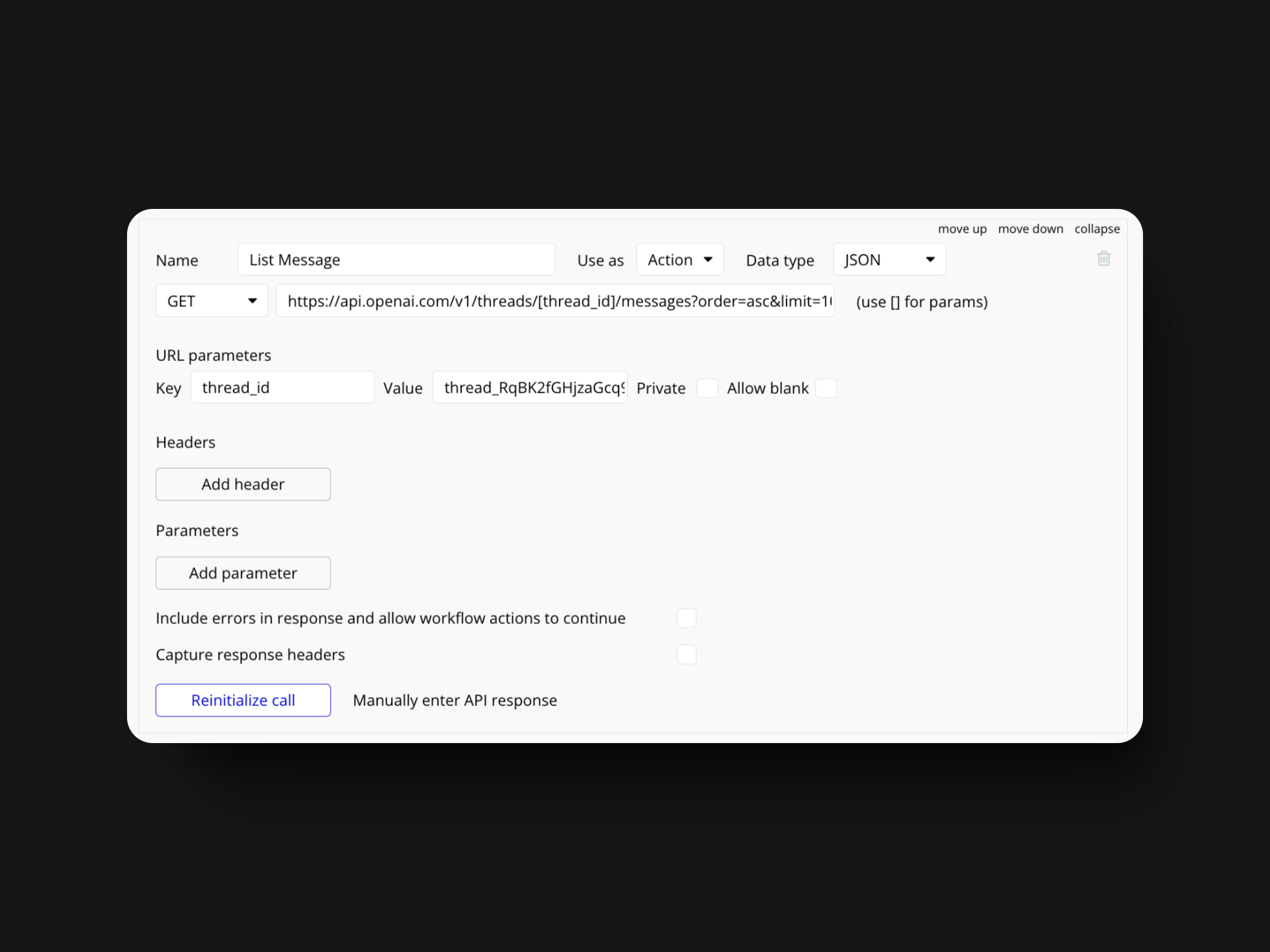 Open AI retrive all list messages api setup in bubble.io
