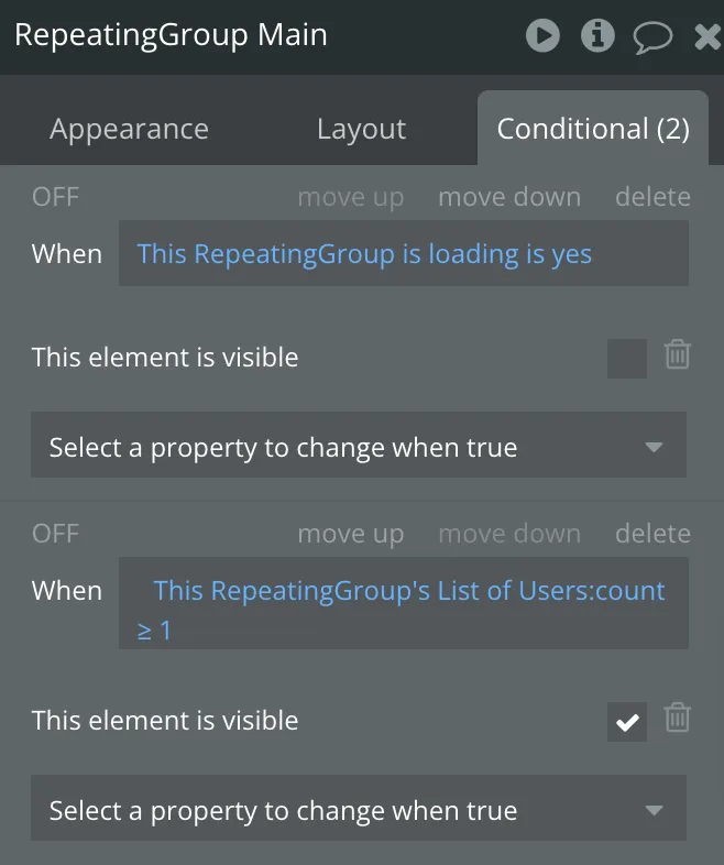 Main repeating group condition
