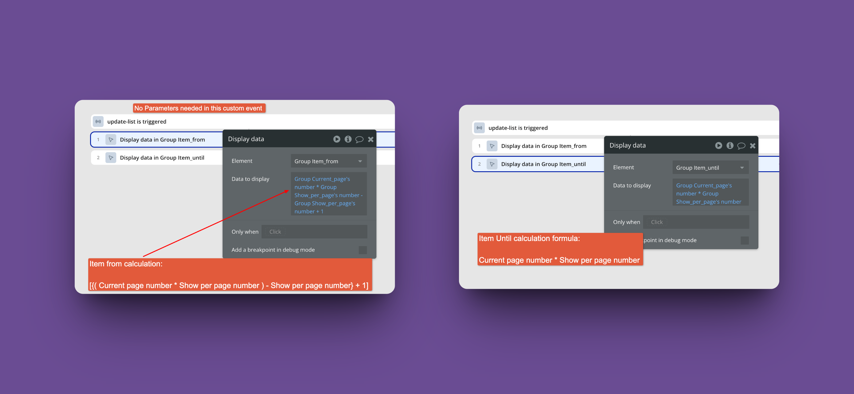 Bubble.io pagination: Update Entries of Variables