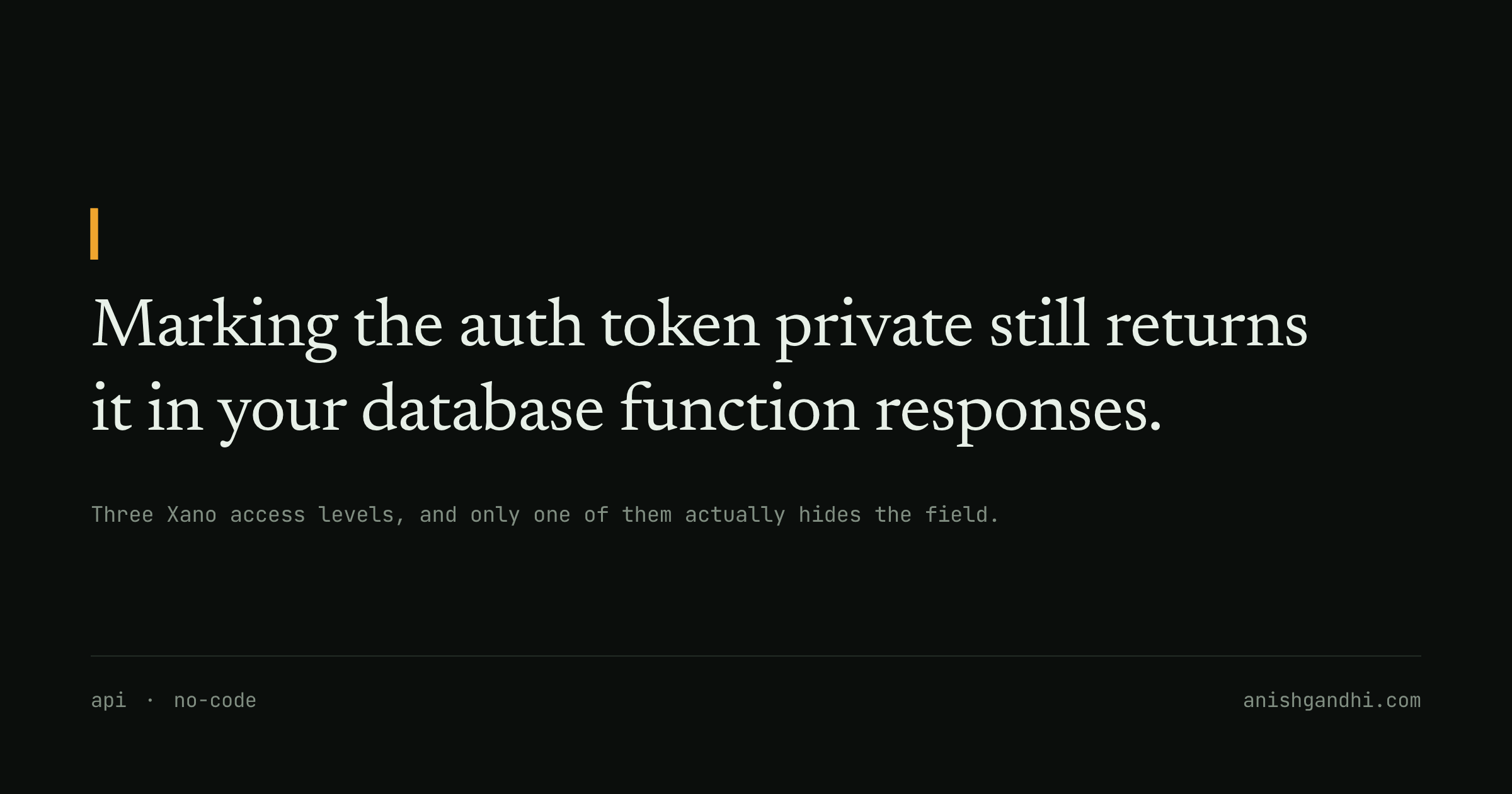 Marking the auth token private still returns it in your database function responses.