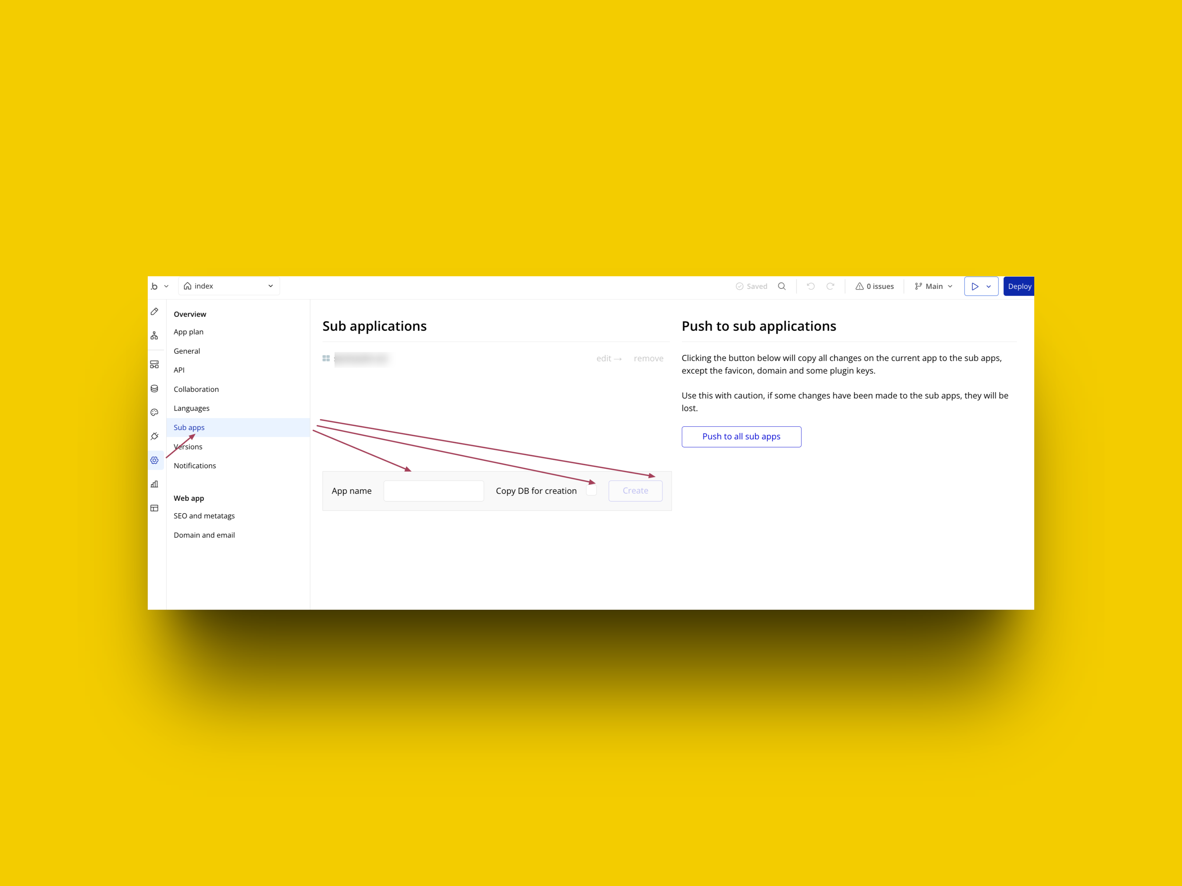 Bubble.io path to create sub app from main app