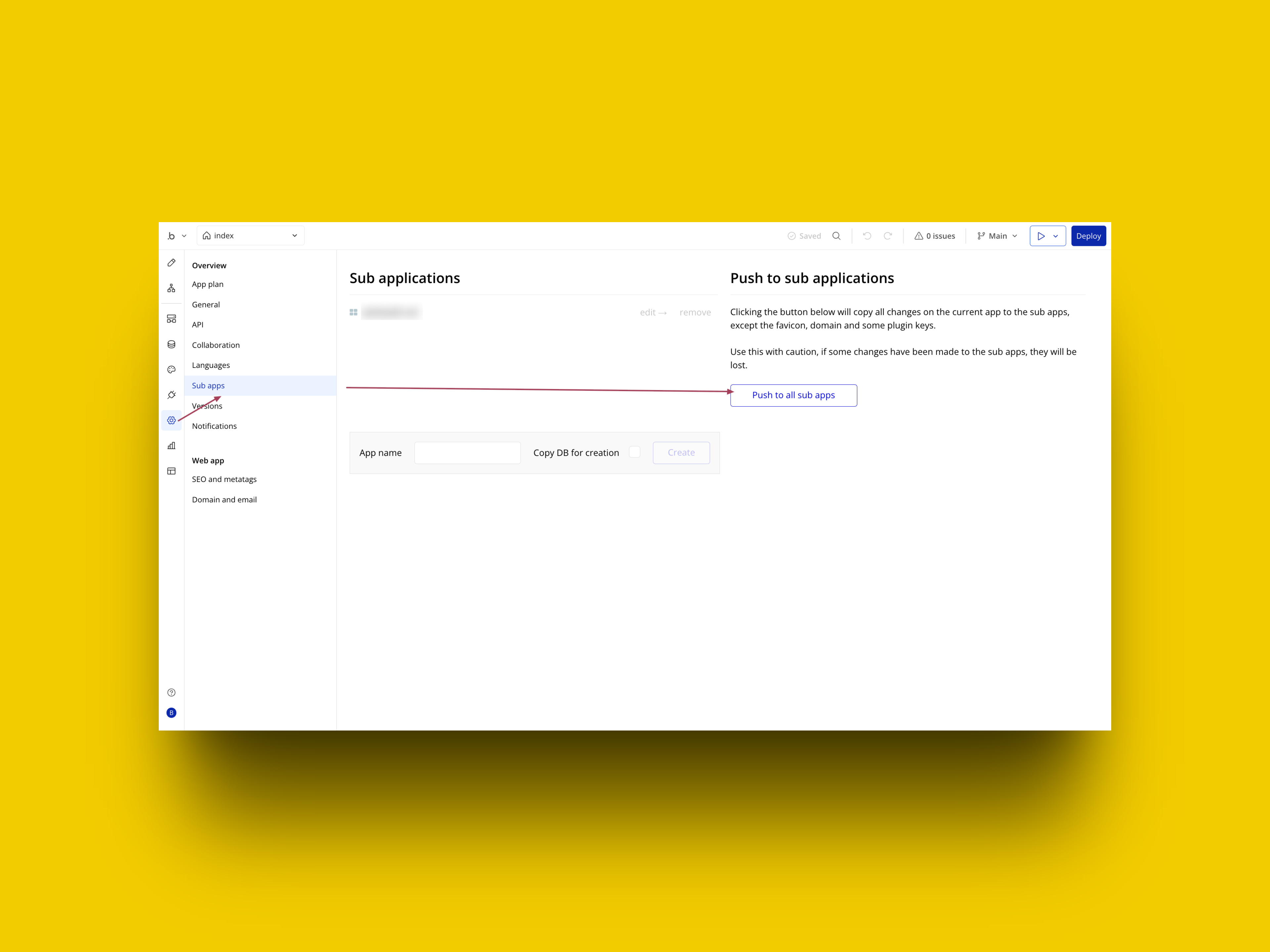 Push changes from main app to all sub-apps