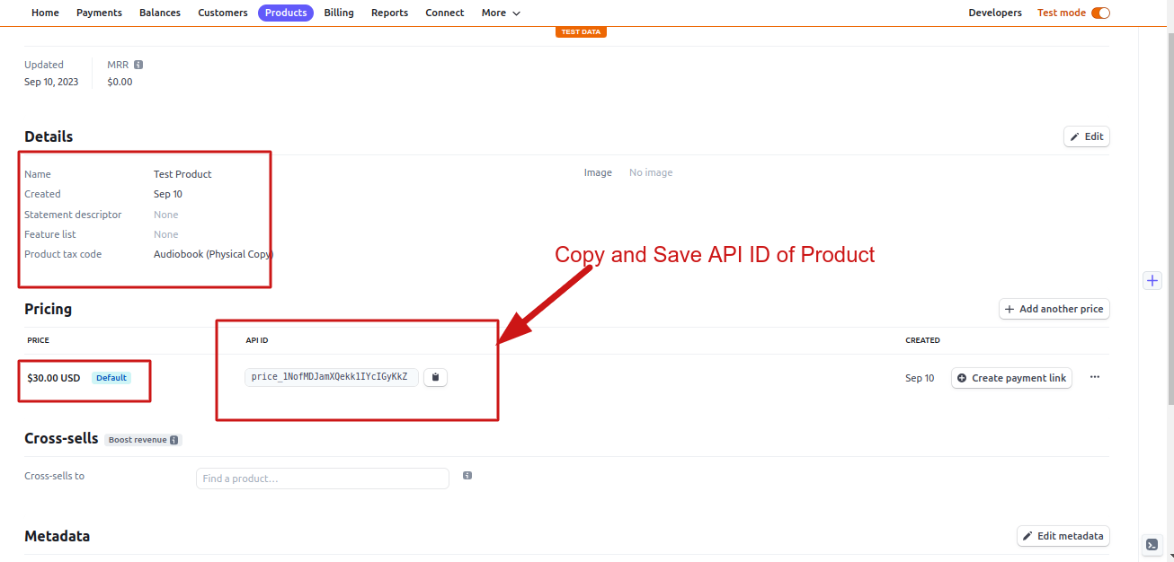 Save API ID of product 