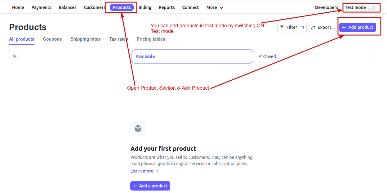 Add Product in stripe