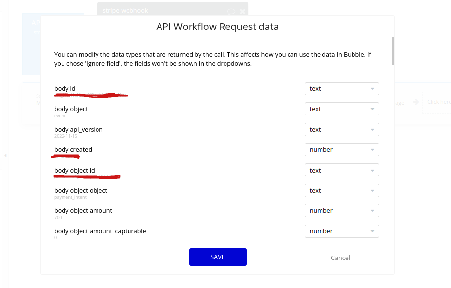 API Connector stripe bubble initialisaton