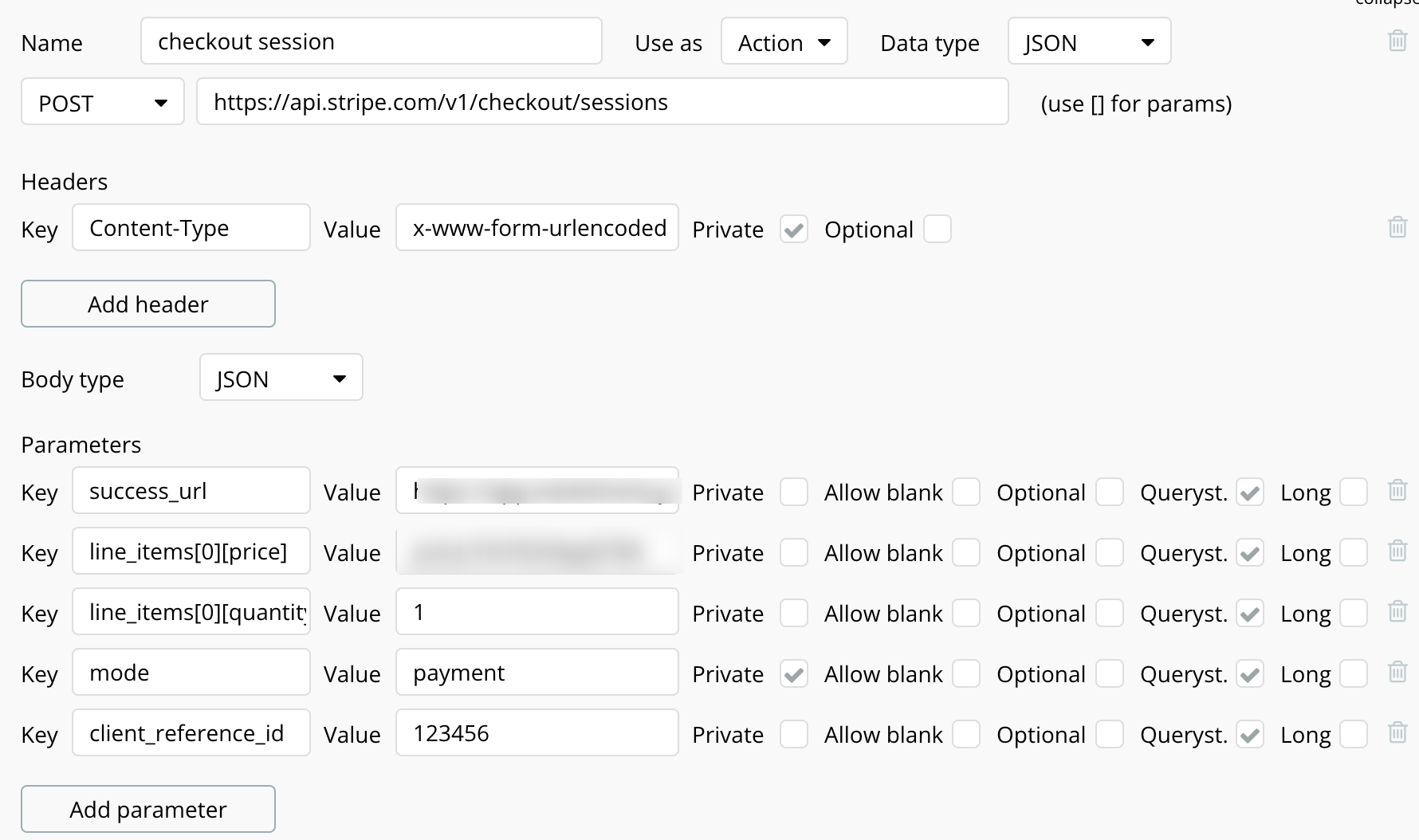 Stripe checkout bubble API call