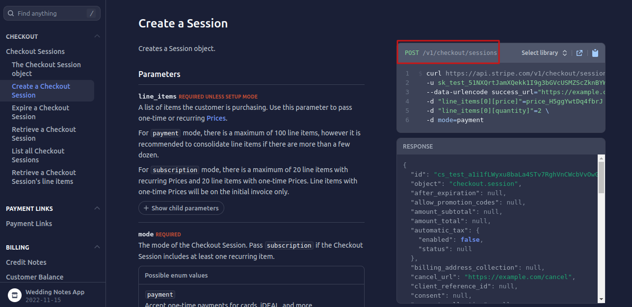 Stripe session endpoint