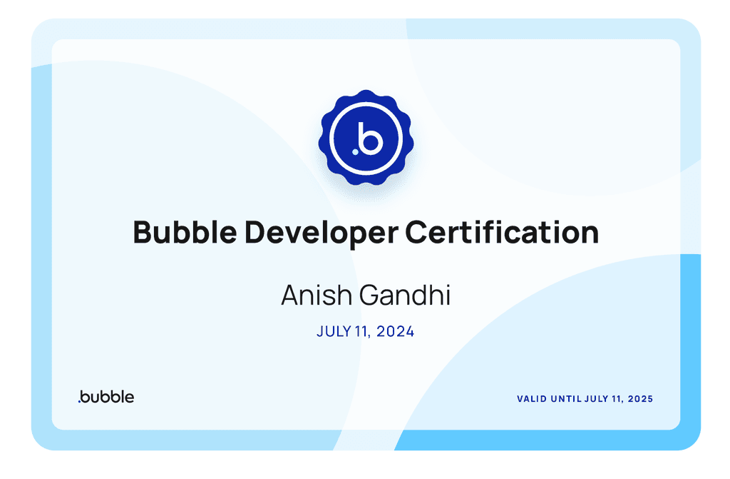 Bubble Developer Certification certificate