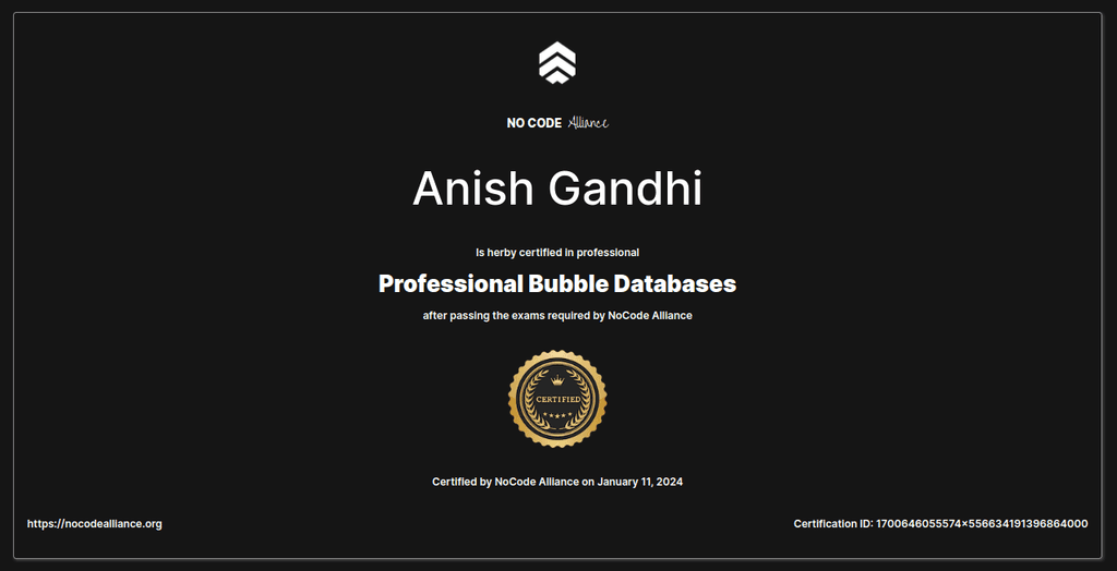 Professional Bubble Databases certificate