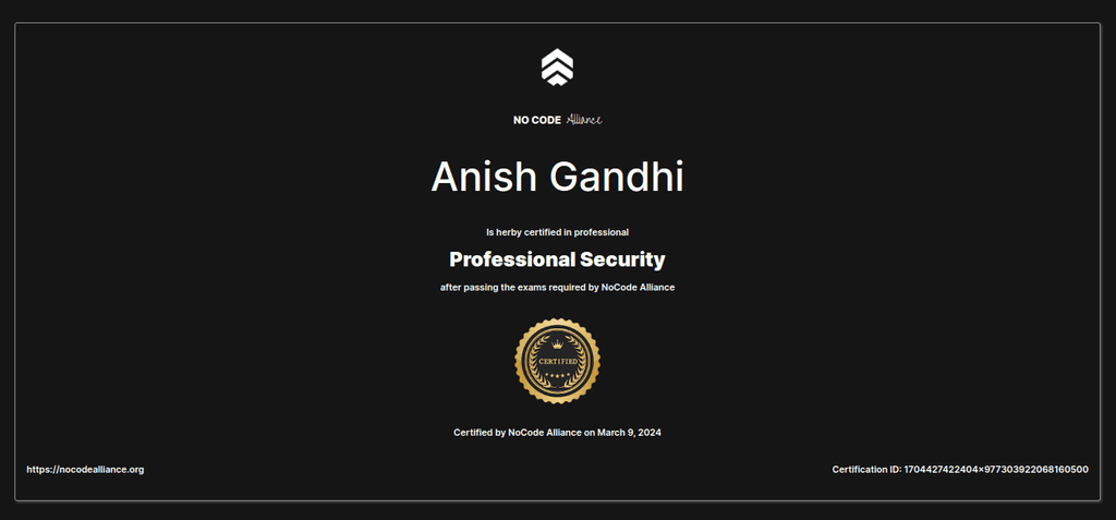 Professional Security (Bubble) certificate