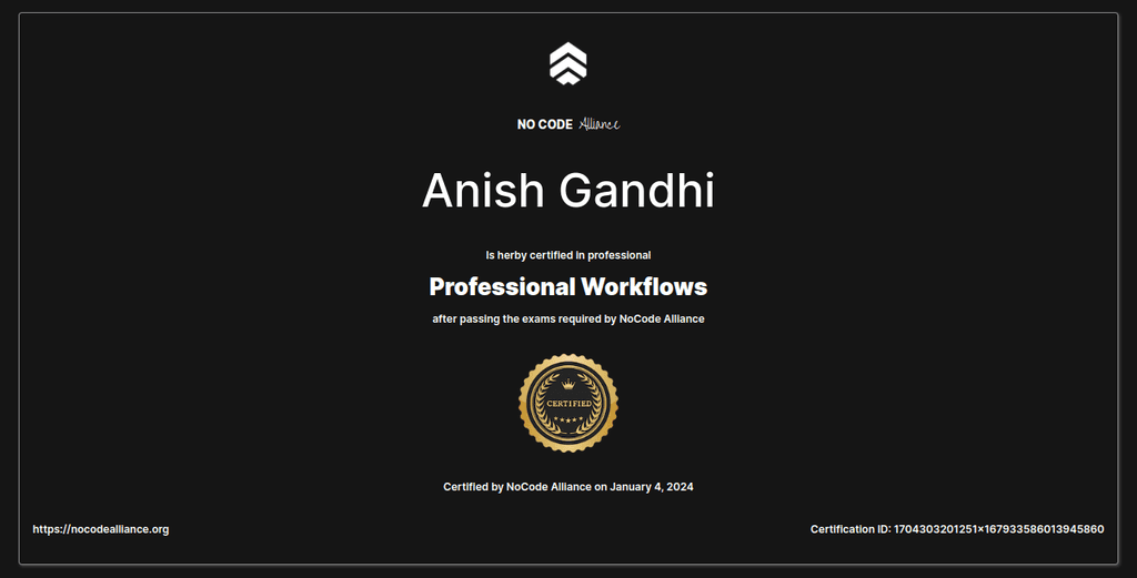 Professional Workflows certificate