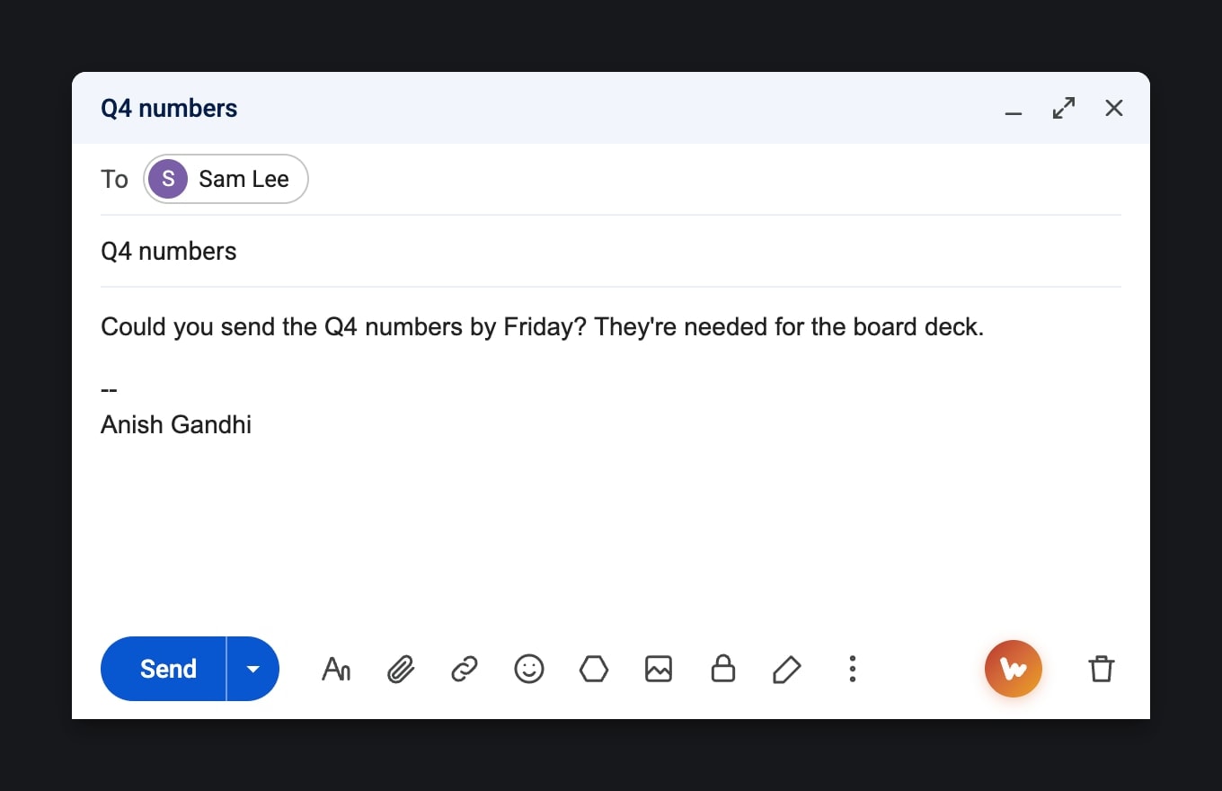 Redrawn: the rewrite ending without a sign-off, directly above the Gmail signature