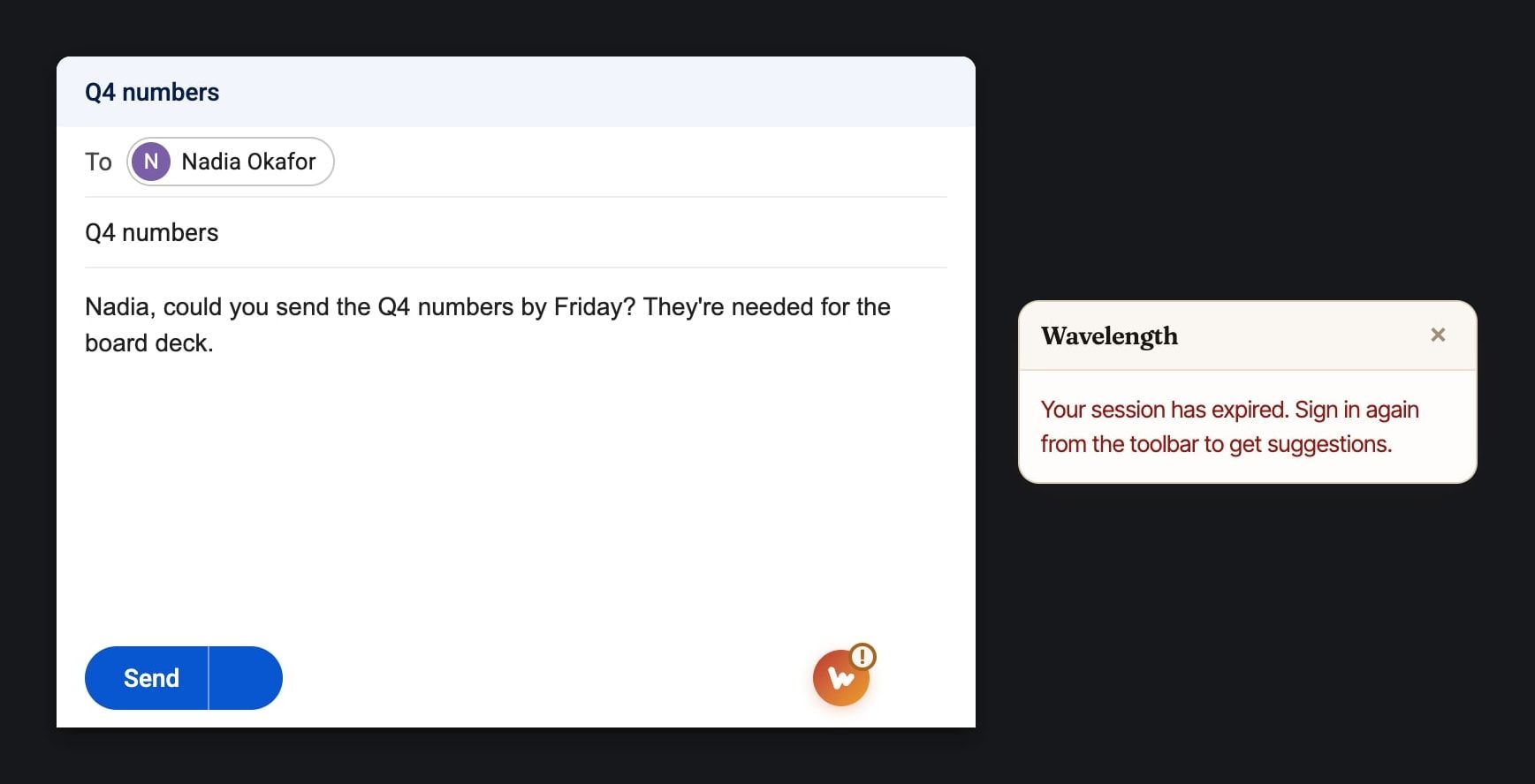 Redrawn: the coaching card saying the session has expired and asking you to sign in again